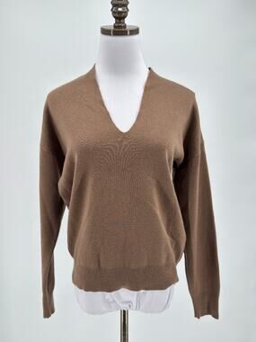 Freak's Store Taupe Stretch Knit V Neck Long Sleeve Pullover Sweater